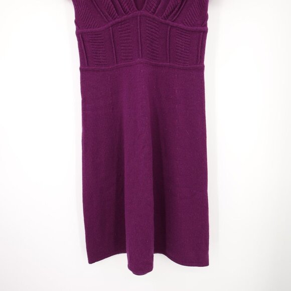Catherine Malandrino Purple 100% Cashmere Dress Size Small V-Neck Crochet - Picture 3 of 7